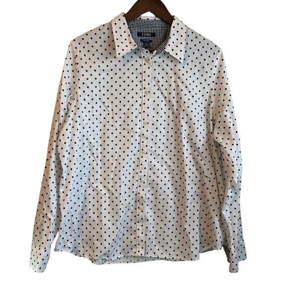 Chaps Women Top 2X Polka Dot‎ Cotton Button Up Coastal Preppy Travel Office - Picture 1 of 11
